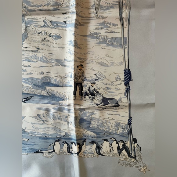 SOLD - HERMES 90CM SCARF Hommage A L'Explorateur Sir Ernest Shackleton 2005 Blue - Picture 7 of 12